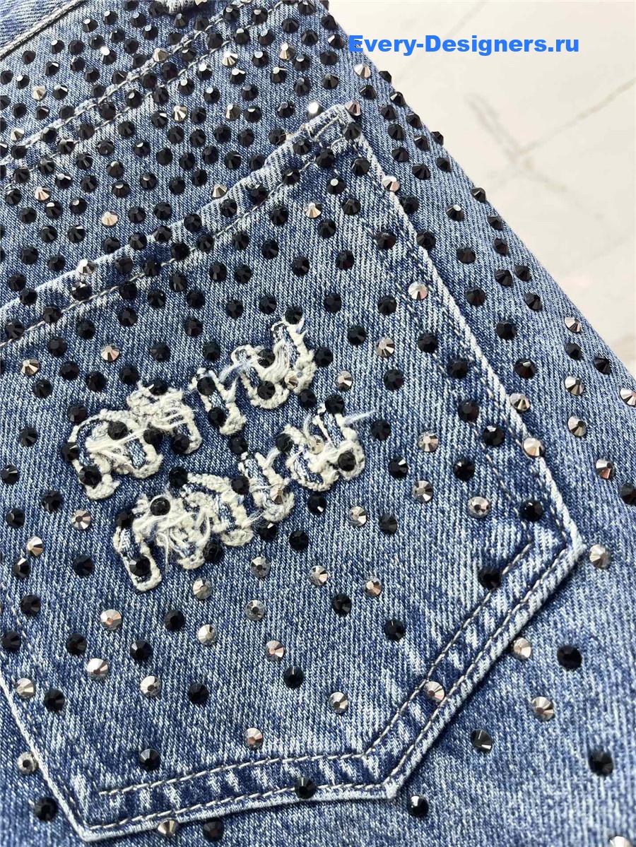 M1um1u rhinestone denim trousers