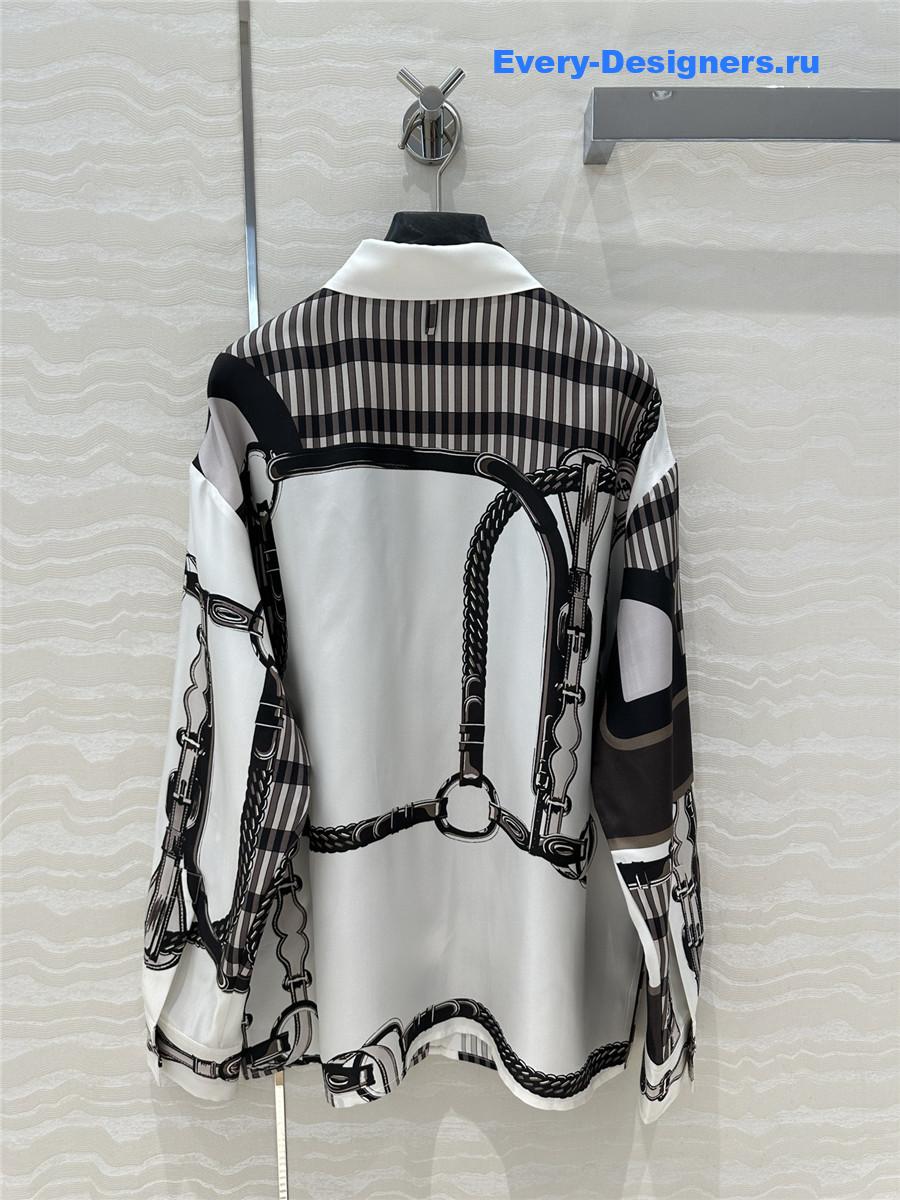 H**me5 saddle leather button print silk shirt