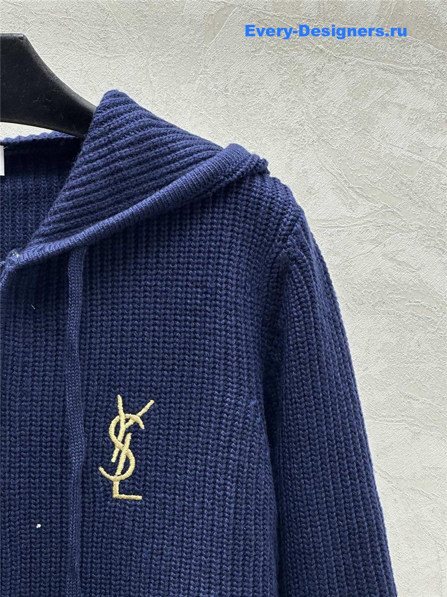 Y51 rib-knit zip-up hooded cardigan blue