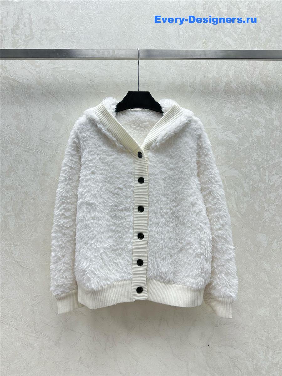 BC Plush Wool Hooded Cardigan White