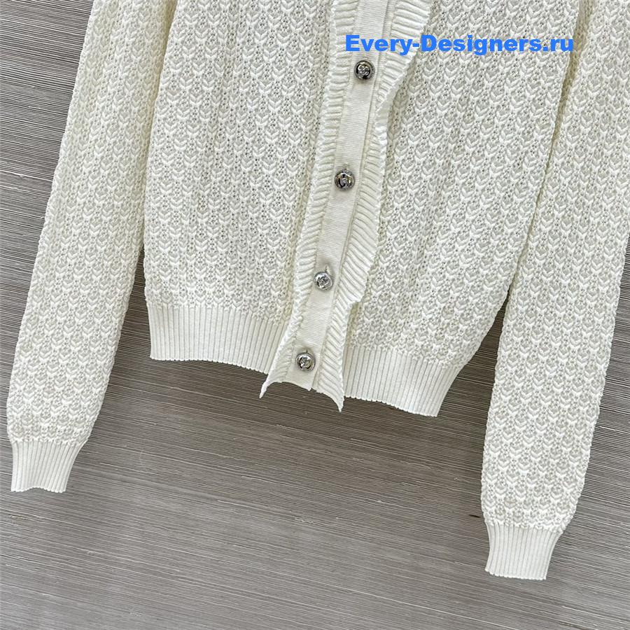 Ch**el lace trim knitted cardigan white