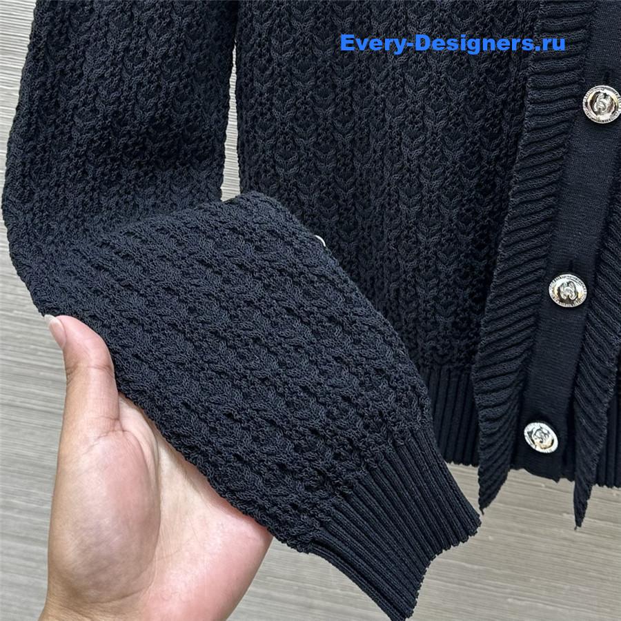 Ch**el lace trim knitted cardigan in black
