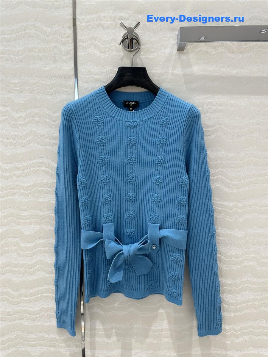 Ch**el belted jacquard rib sweater blue
