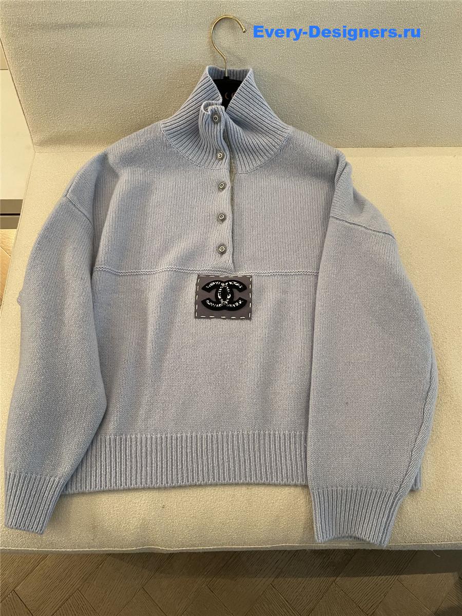 Ch**el patch turtleneck rib pullover grey