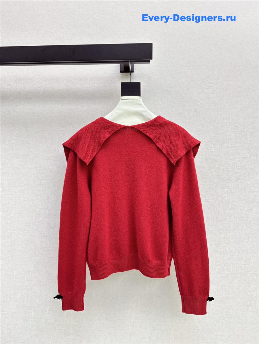 D10r crop bow collar knit sweater red