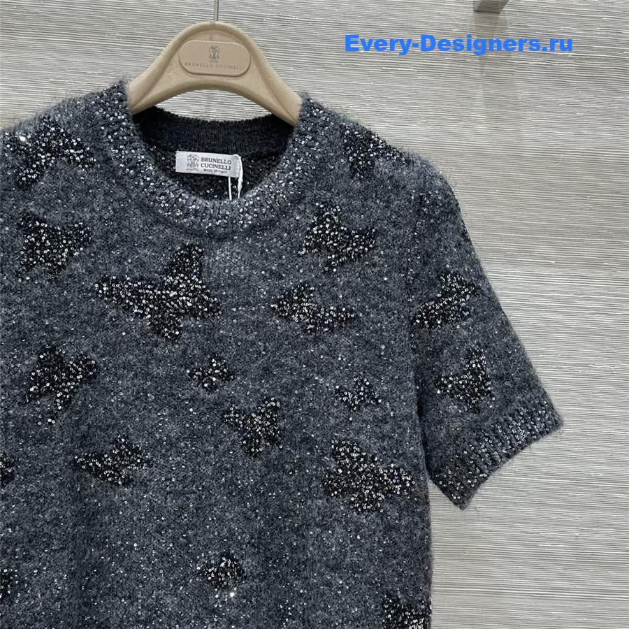BC Embellished Short-Sleeve Mohair Top in Grey