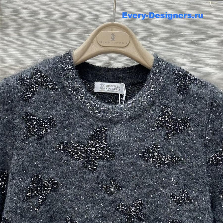 BC Embellished Short-Sleeve Mohair Top in Grey