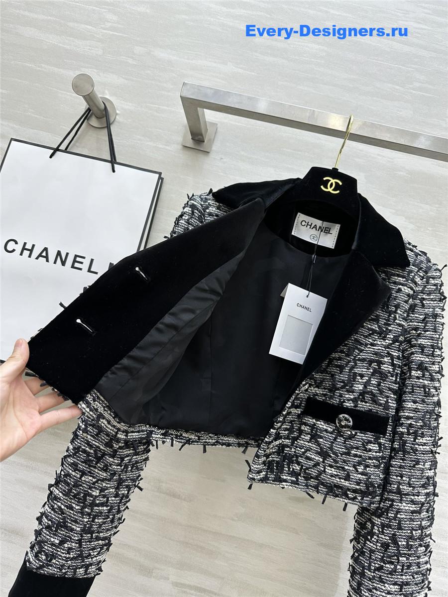 Ch**el velvet collar patchwork short coat