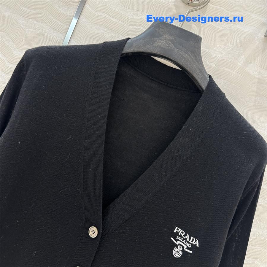 Pra*a logo-intarsia wool cardigan black