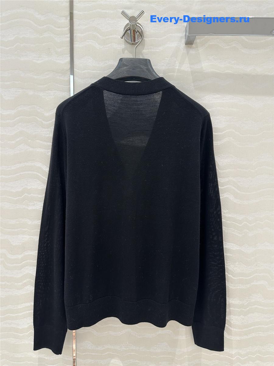 Pra*a logo-intarsia wool cardigan black