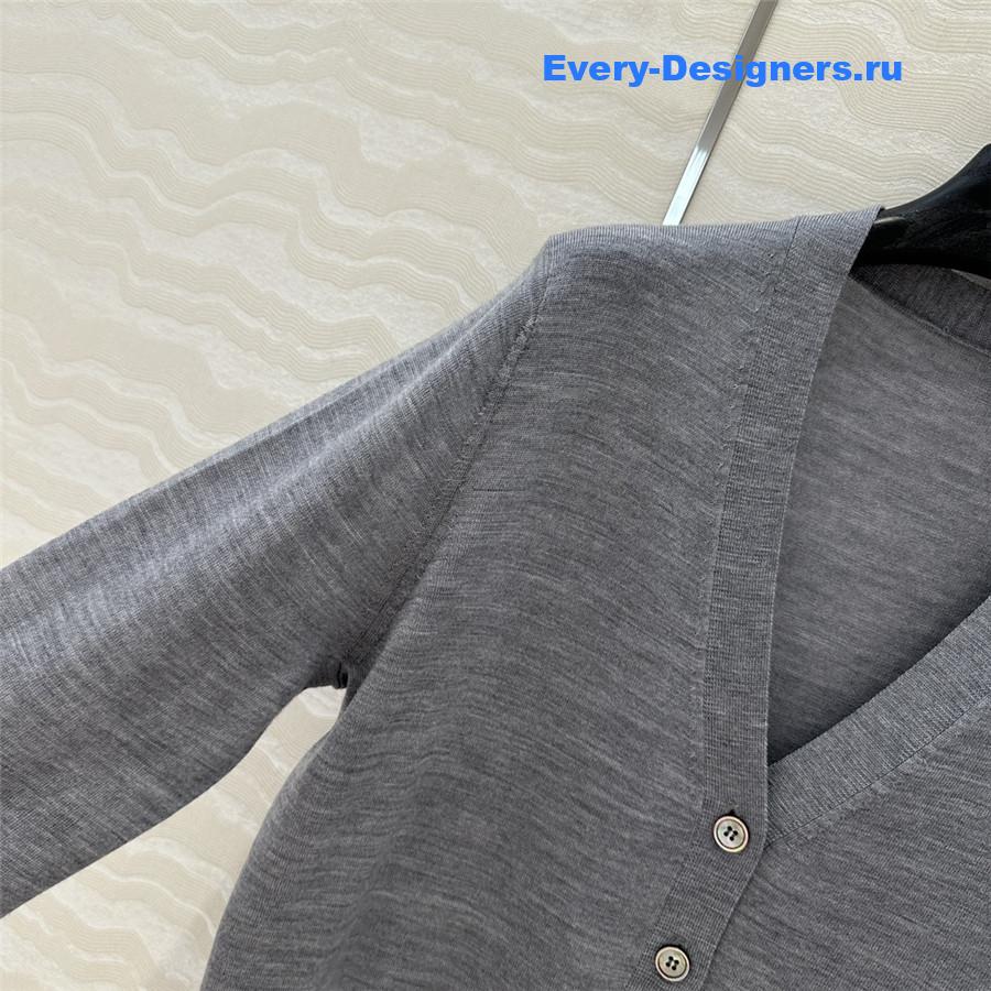 Pra*a logo-intarsia wool cardigan grey