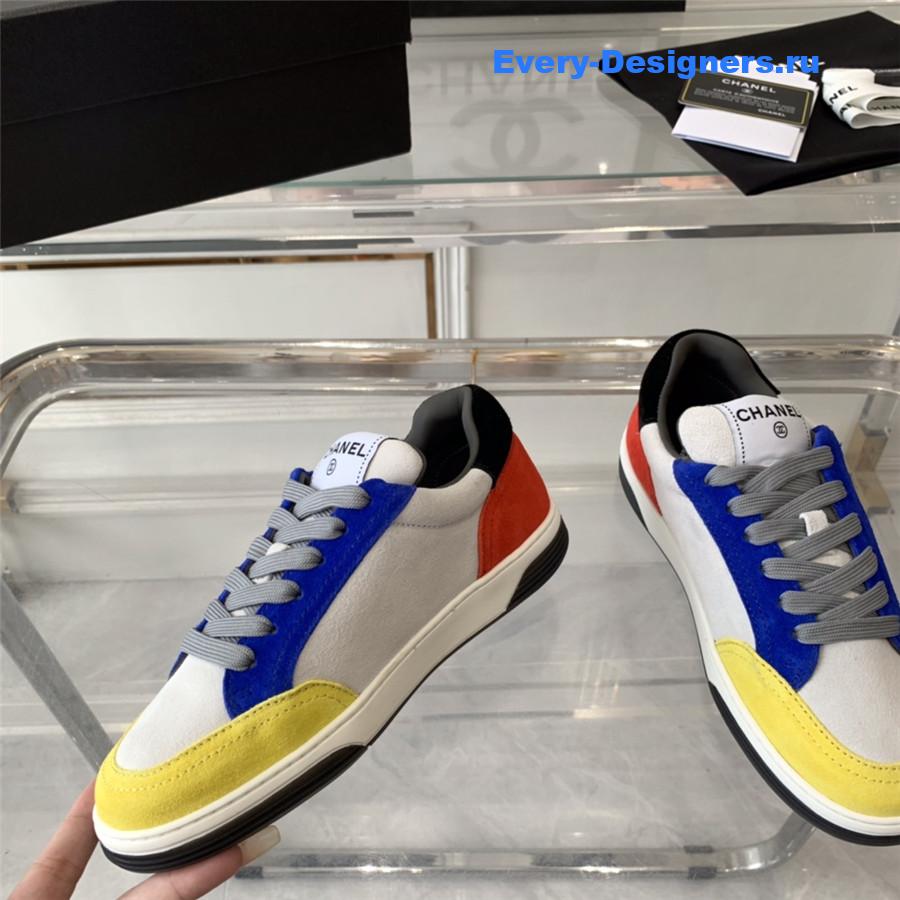 Ch**el yellow blue suede lace-up trainers sneakers