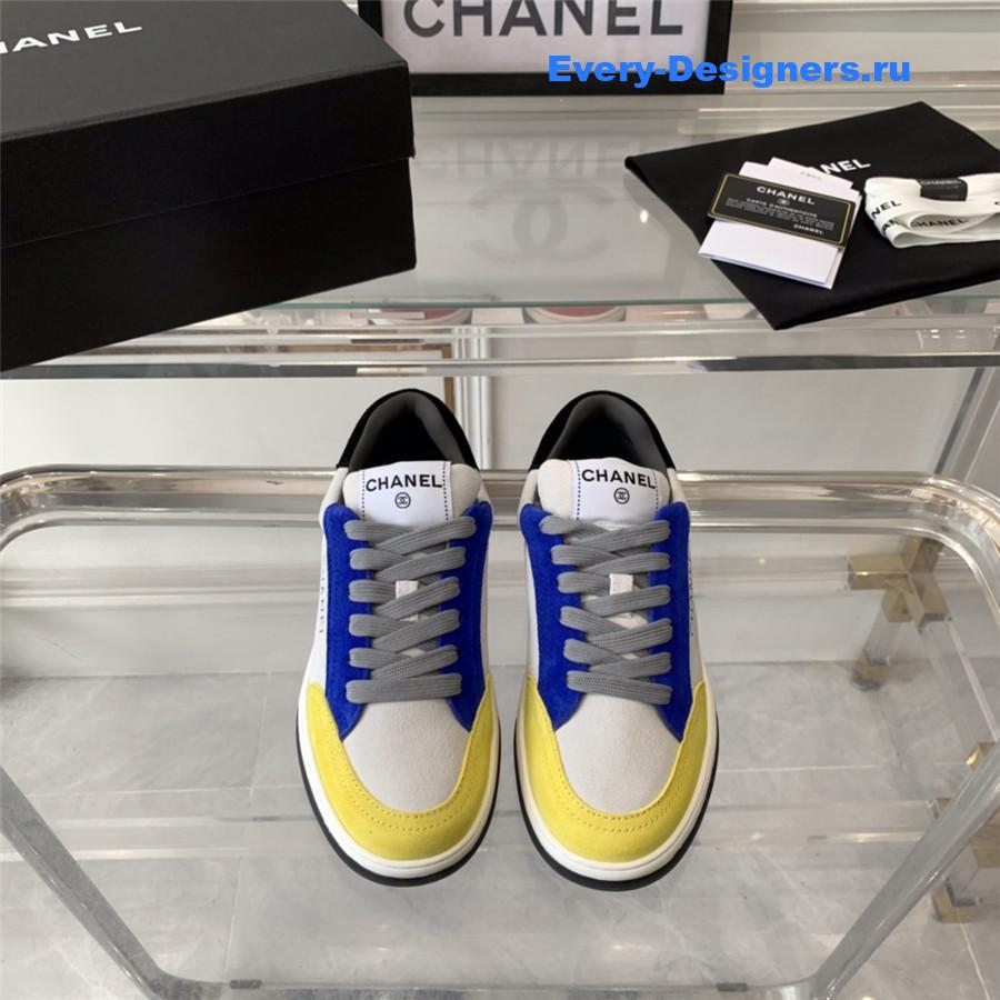 Ch**el yellow blue suede lace-up trainers sneakers