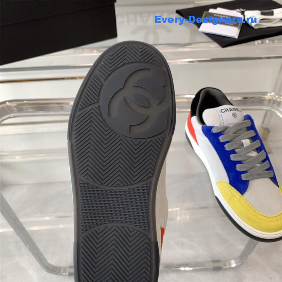 Ch**el yellow blue suede lace-up trainers sneakers