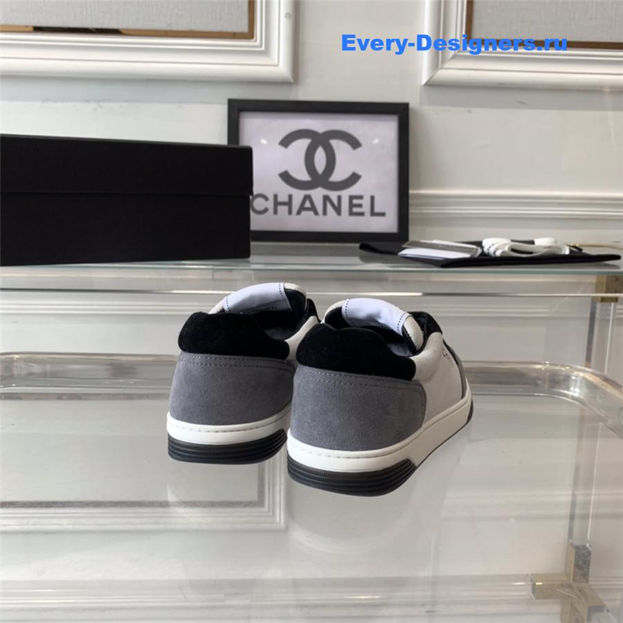 Ch**el gray white suede trainers lace-up sneakers