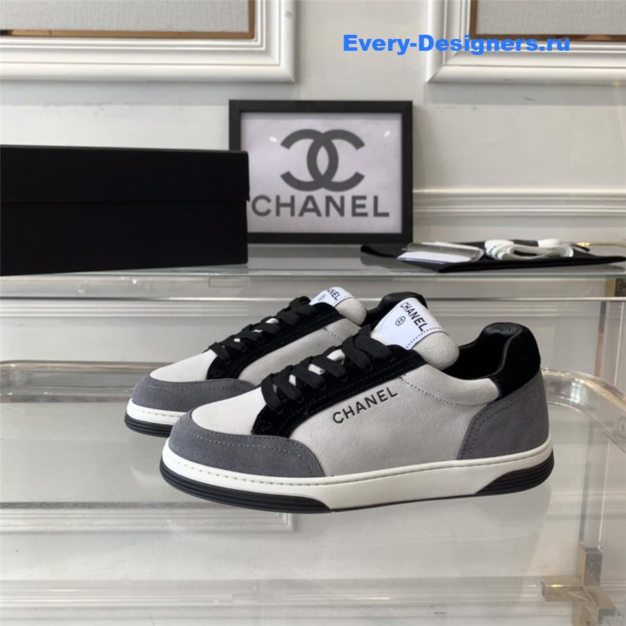 Ch**el gray white suede trainers lace-up sneakers