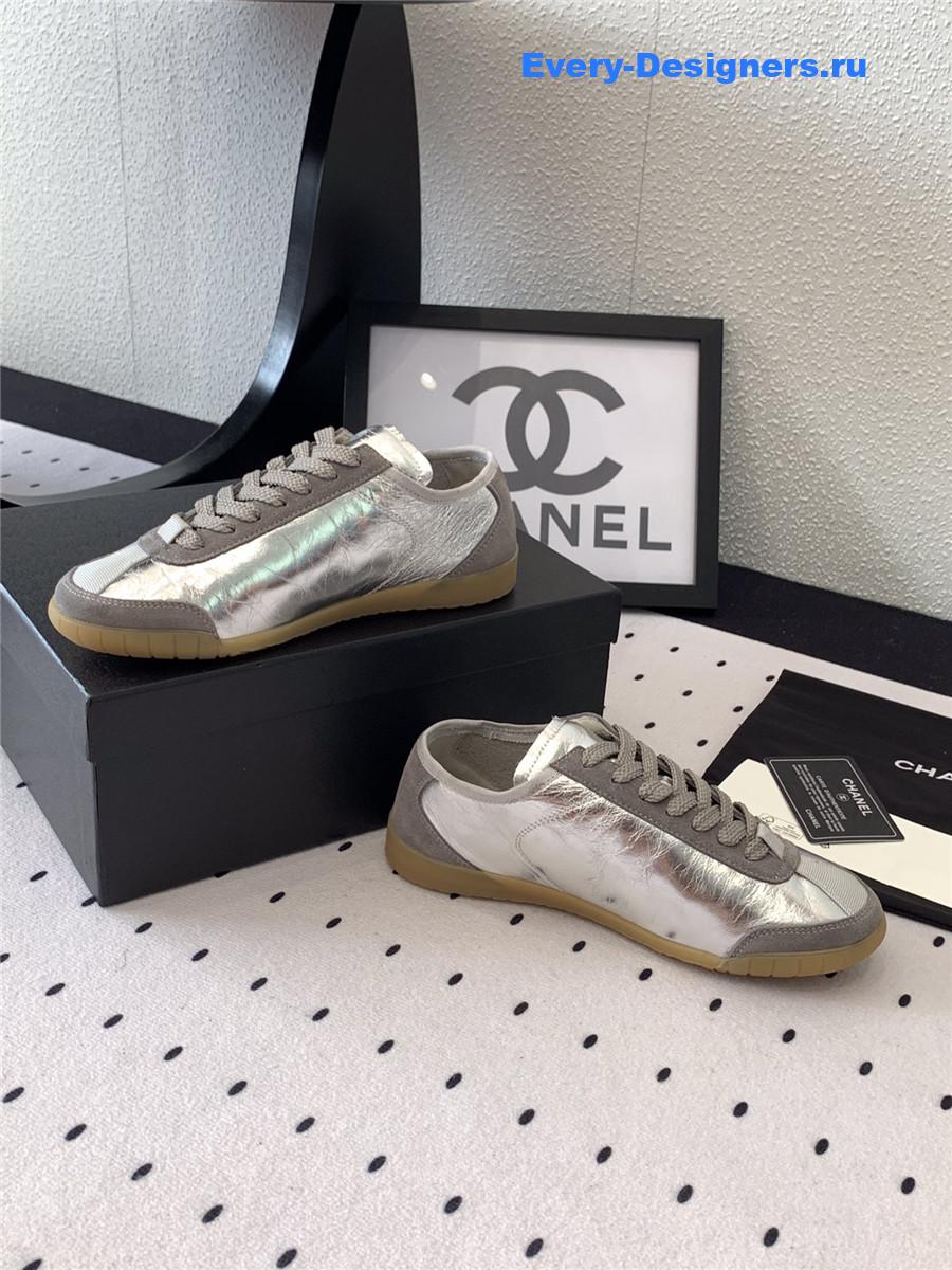 Ch**el silver lace up calfskin trainers