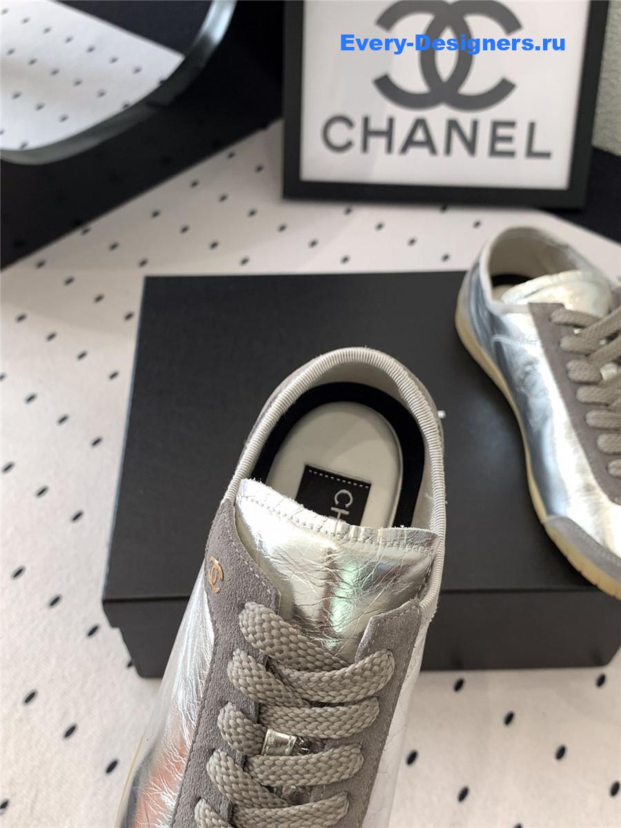 Ch**el silver lace up calfskin trainers