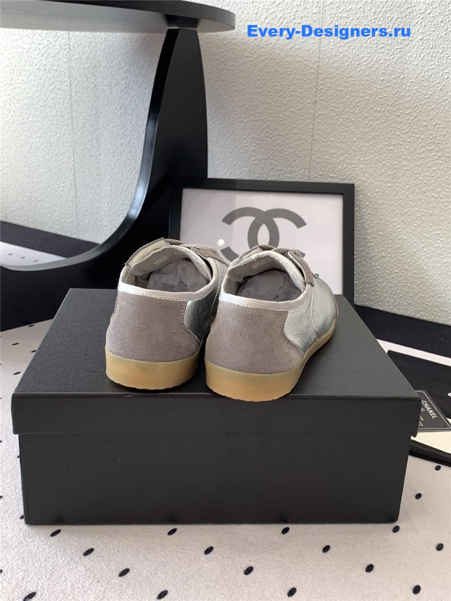 Ch**el silver lace up calfskin trainers