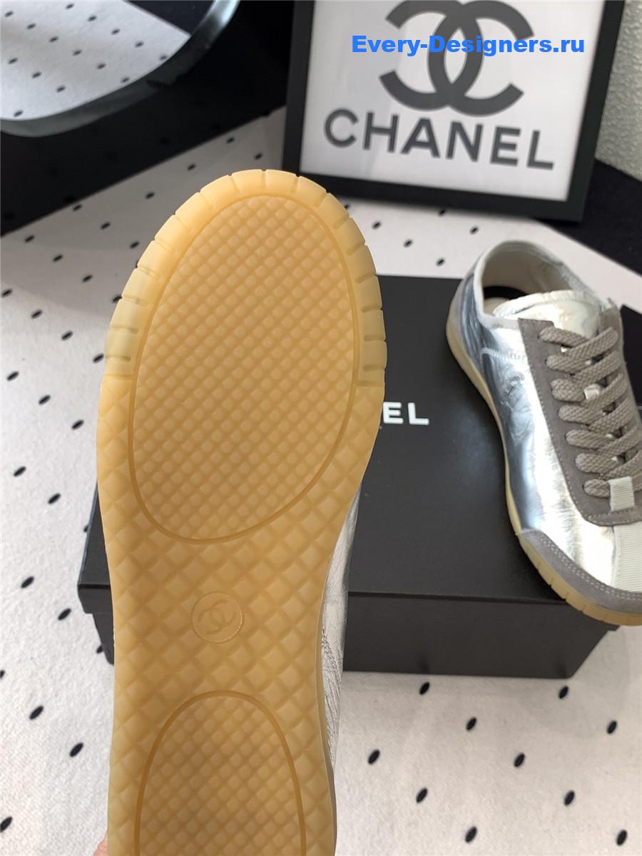 Ch**el silver lace up calfskin trainers