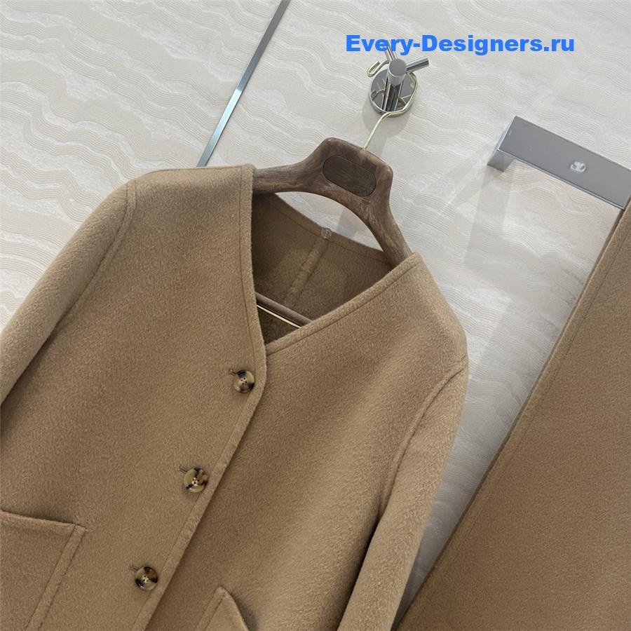 L0r0 P1ana brown v-neck cashmere coat