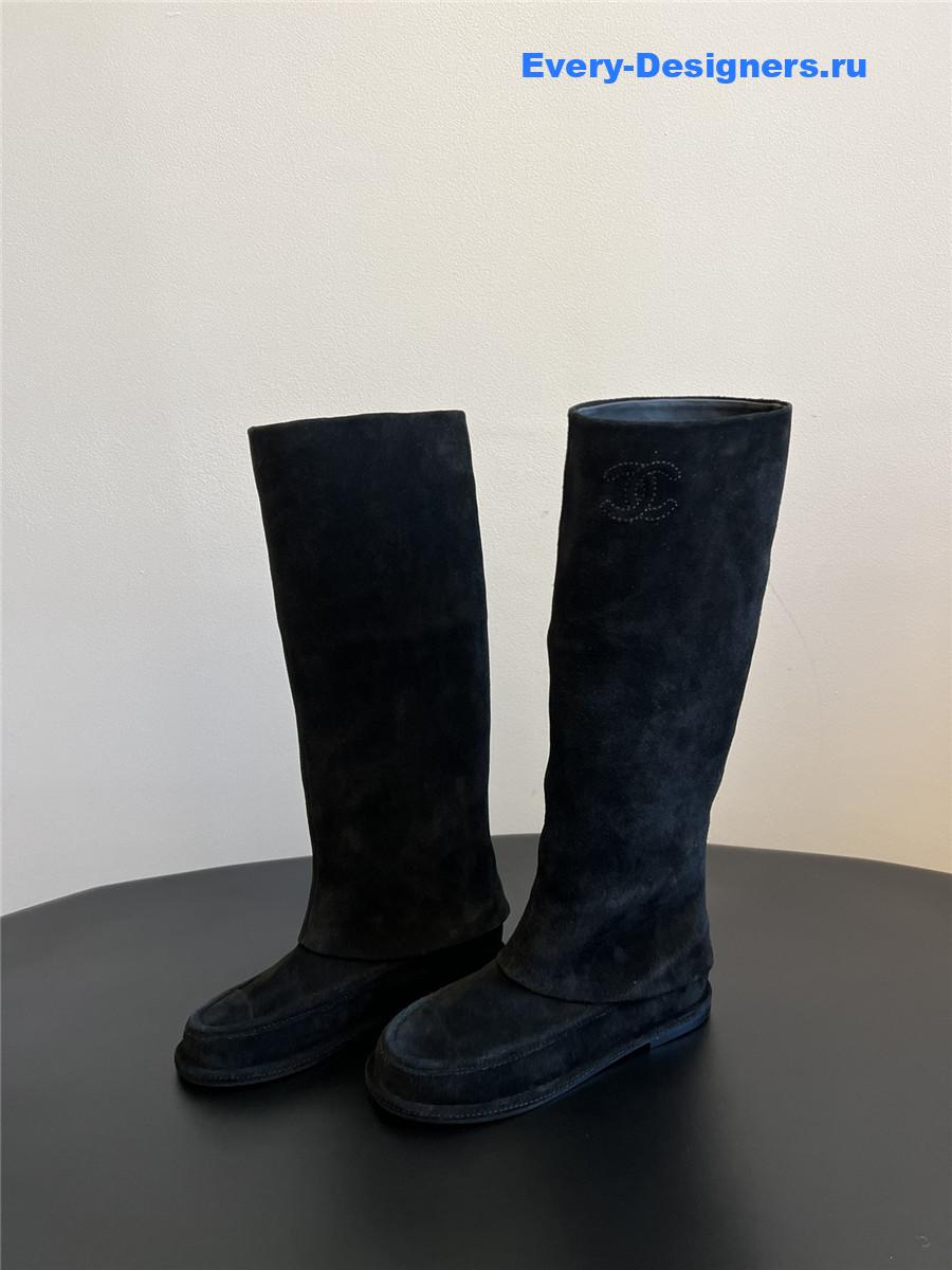Ch**el flat suede knee-high boots in black