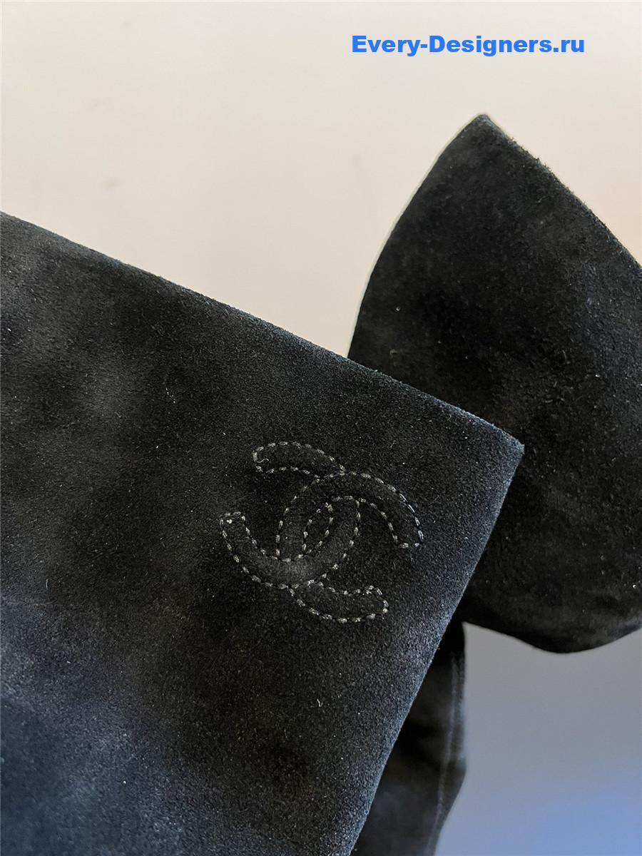 Ch**el flat suede knee-high boots in black