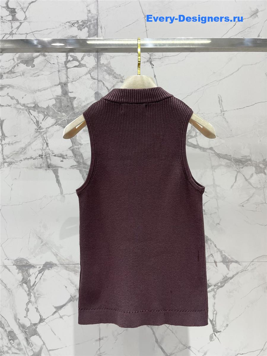 Miu Miu Brown Sleeveless Logo Knitted Vest