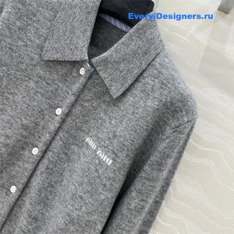 Miu Miu Cashmere Polo Collar Cardigan Gray