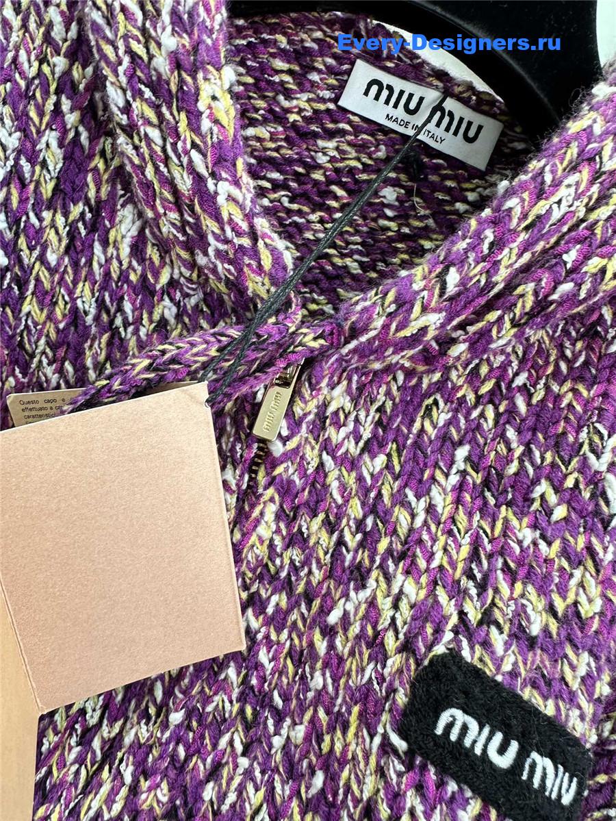 Miu Miu Purple Knitted Hooded Cardigan