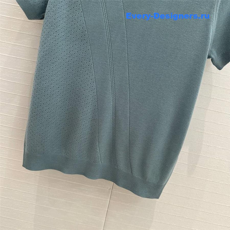 H**me5 hollow knit short-sleeved top in green
