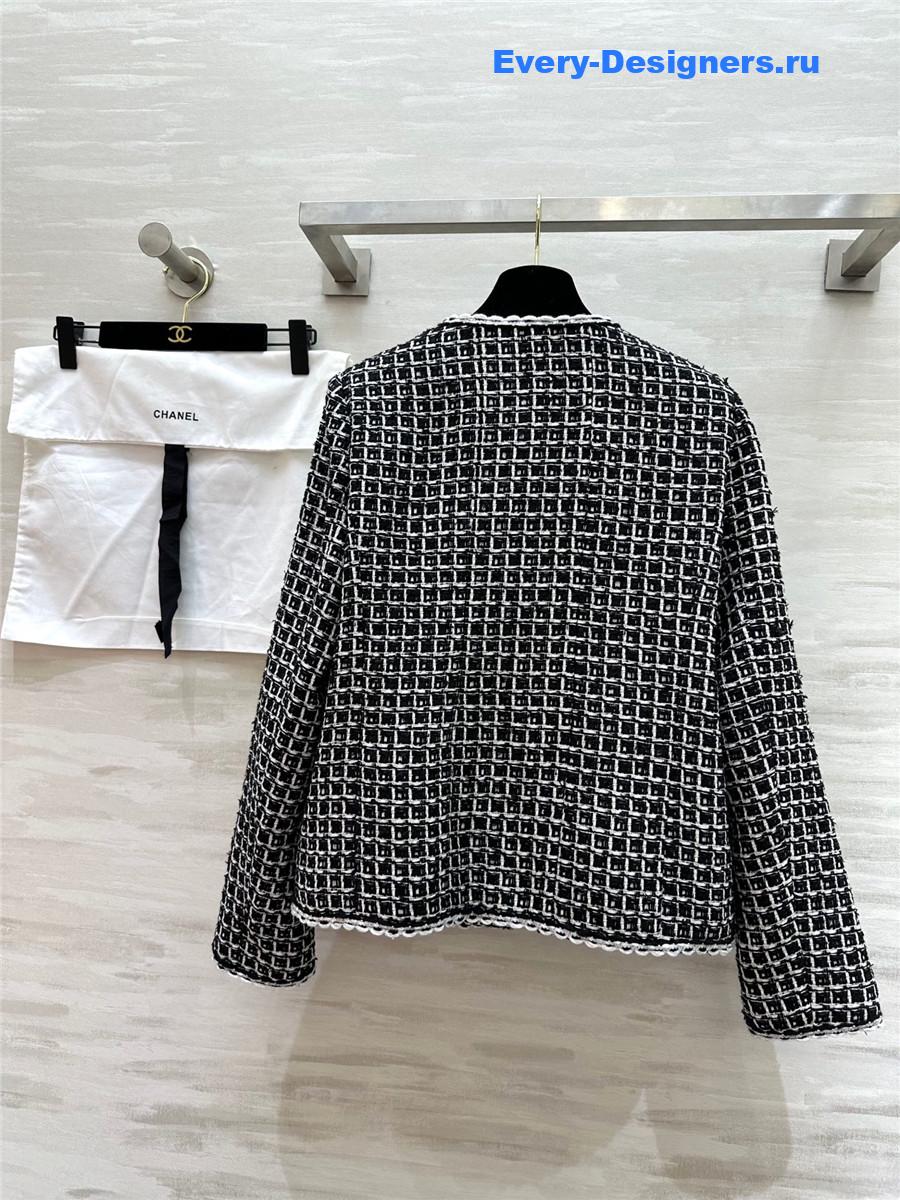 Ch**el black white check tweed jacket