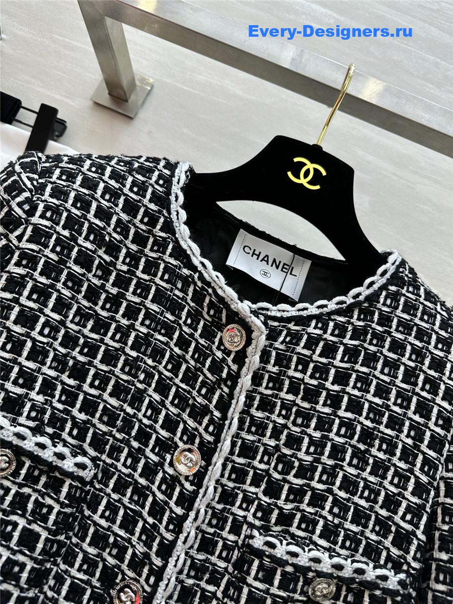 Ch**el black white check tweed jacket