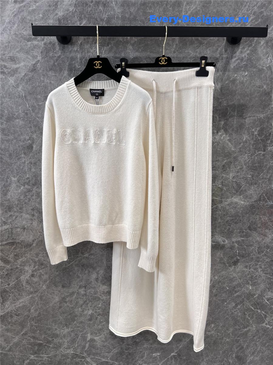Ch**el wool knitted lettering crew neck sweater set