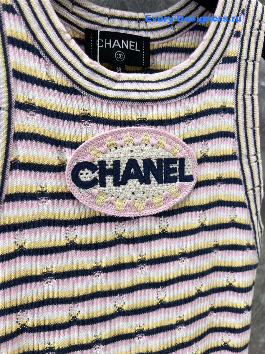 Ch**el logo striped knitted vest dress