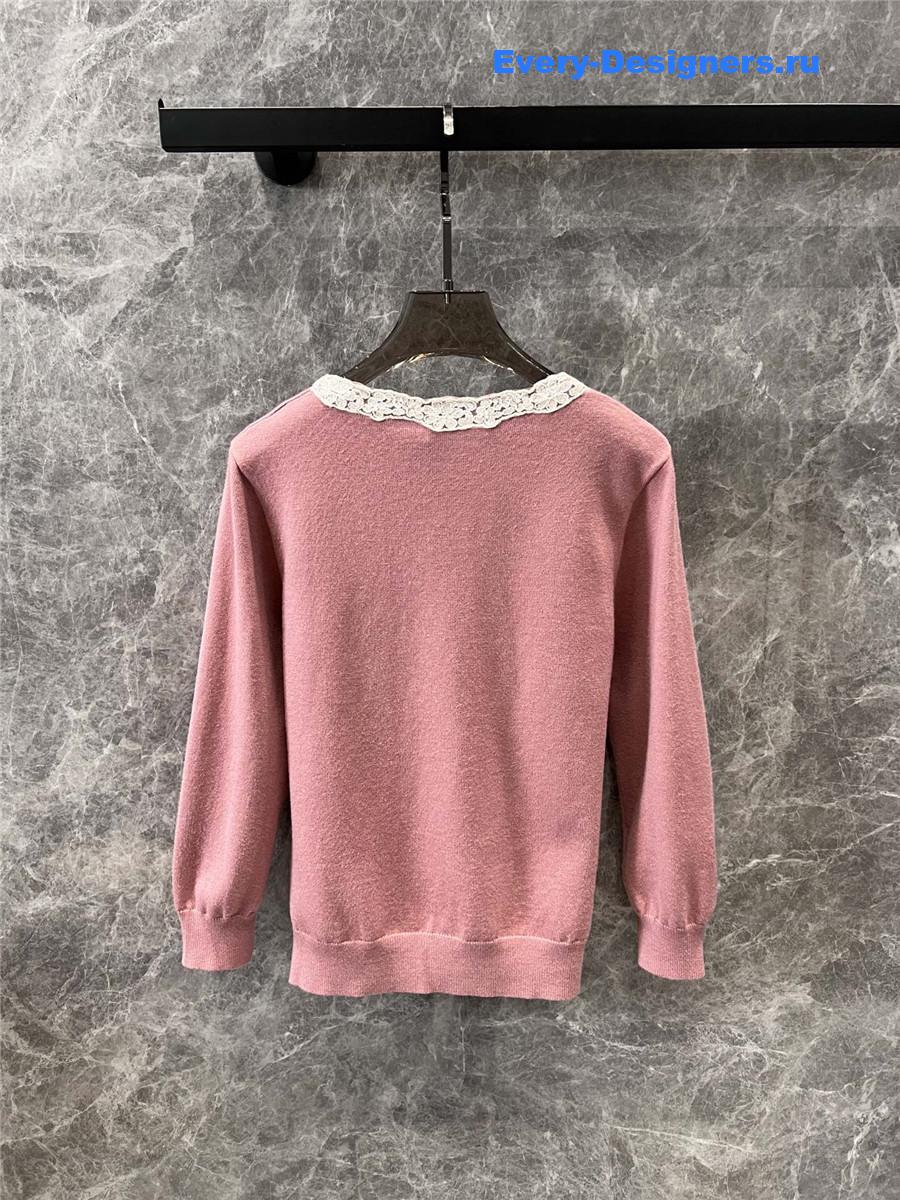 Va1e*ntin0 garavani lace-trim cardigan in pink