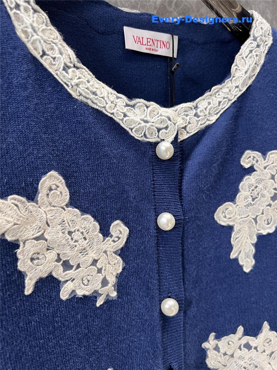Va1e*ntin0 garavani lace-trim cardigan in blue