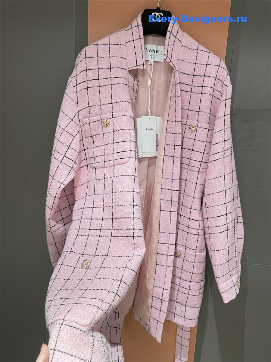 Ch**el pink check wool twill jacket