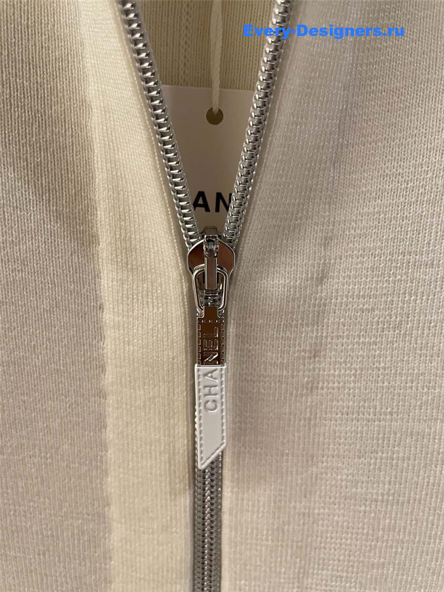 Ch**el zip hooded dress white