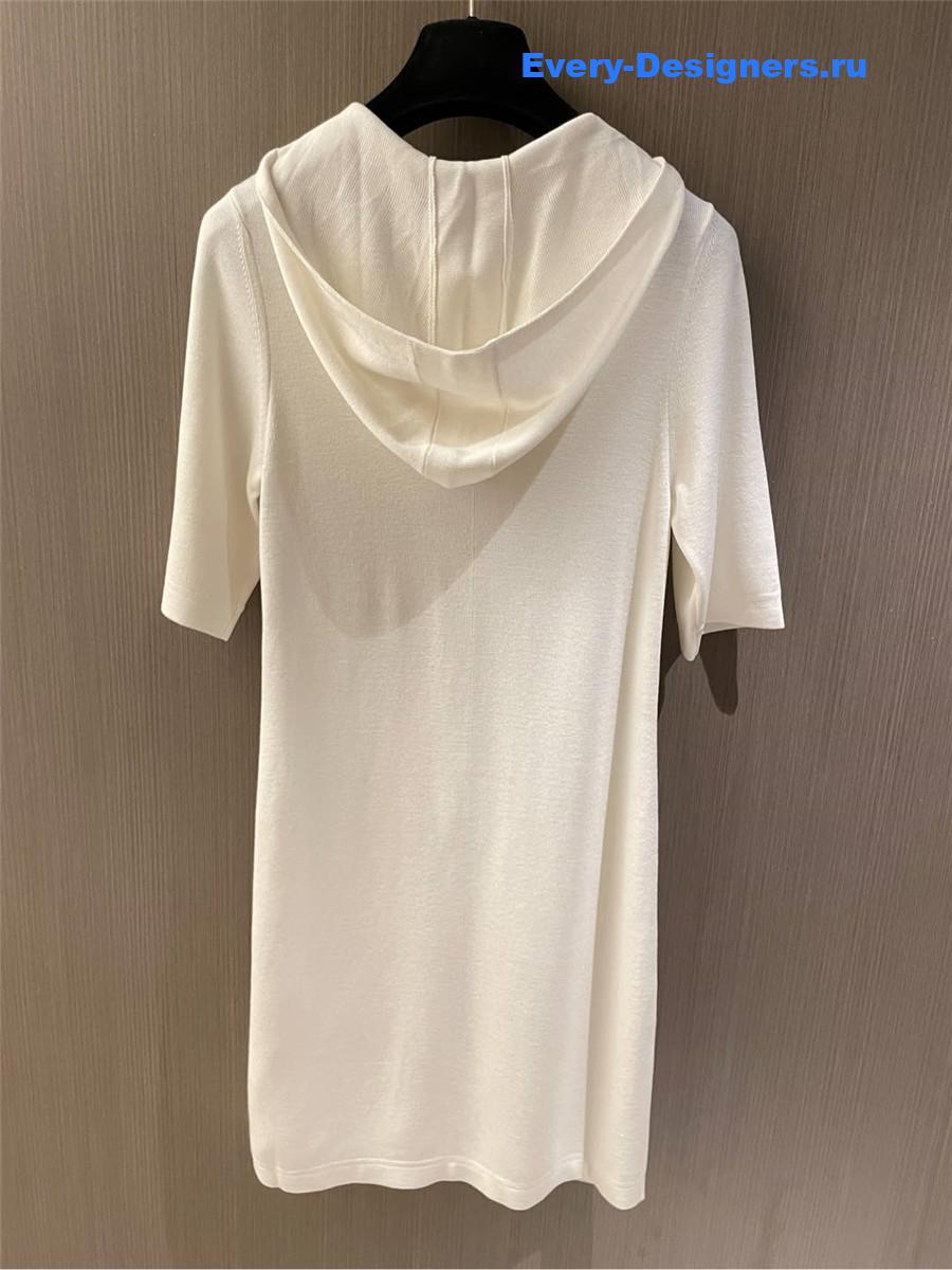 Ch**el zip hooded dress white