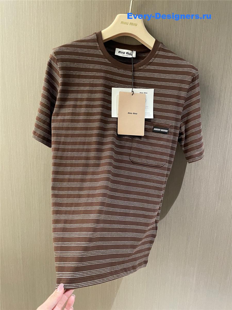 Miu Miu Striped T-shirt Brown