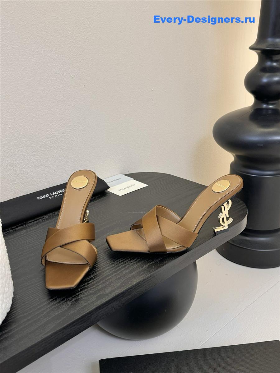 Sa1nt Lau*nt opyum logo-heel satin slide sandals