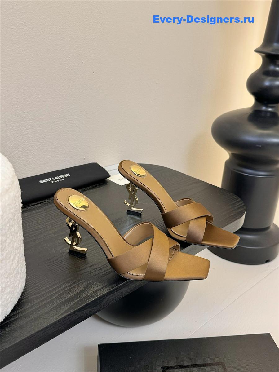 Sa1nt Lau*nt opyum logo-heel satin slide sandals