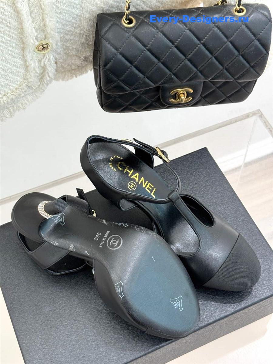 Ch**el t-strap lambskin high heel sandals