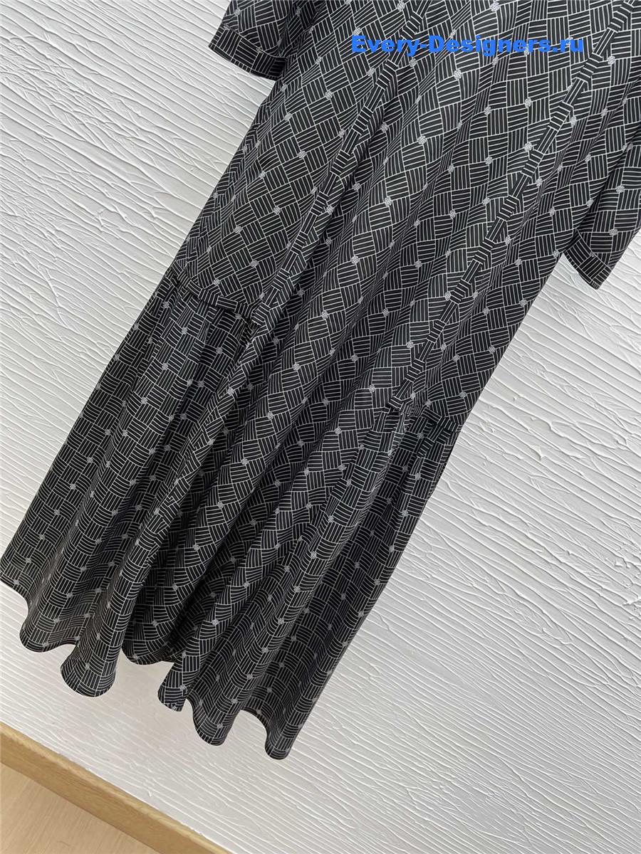 Ch**el black printed logo silk maxi dress