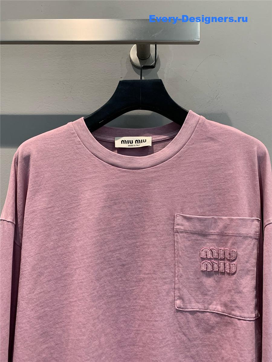 Miu Miu Logo Pink Long Sleeve Top