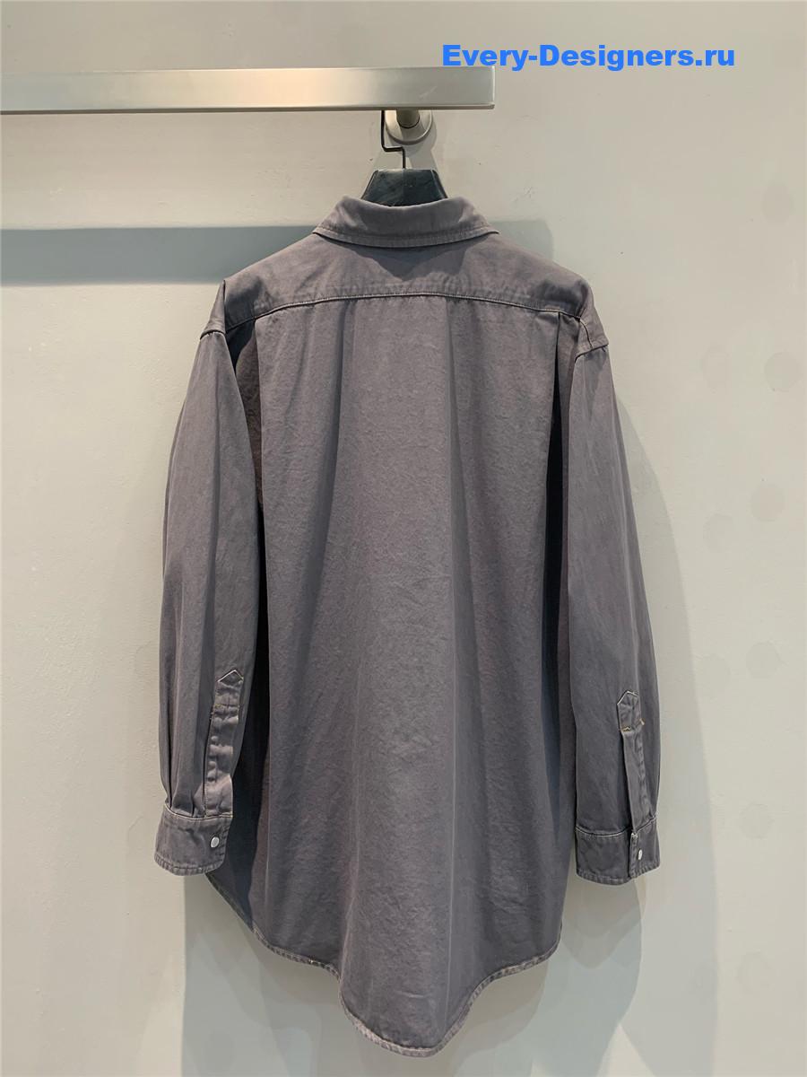 Miu Miu Embroidered Logo Grey Denim Shirt