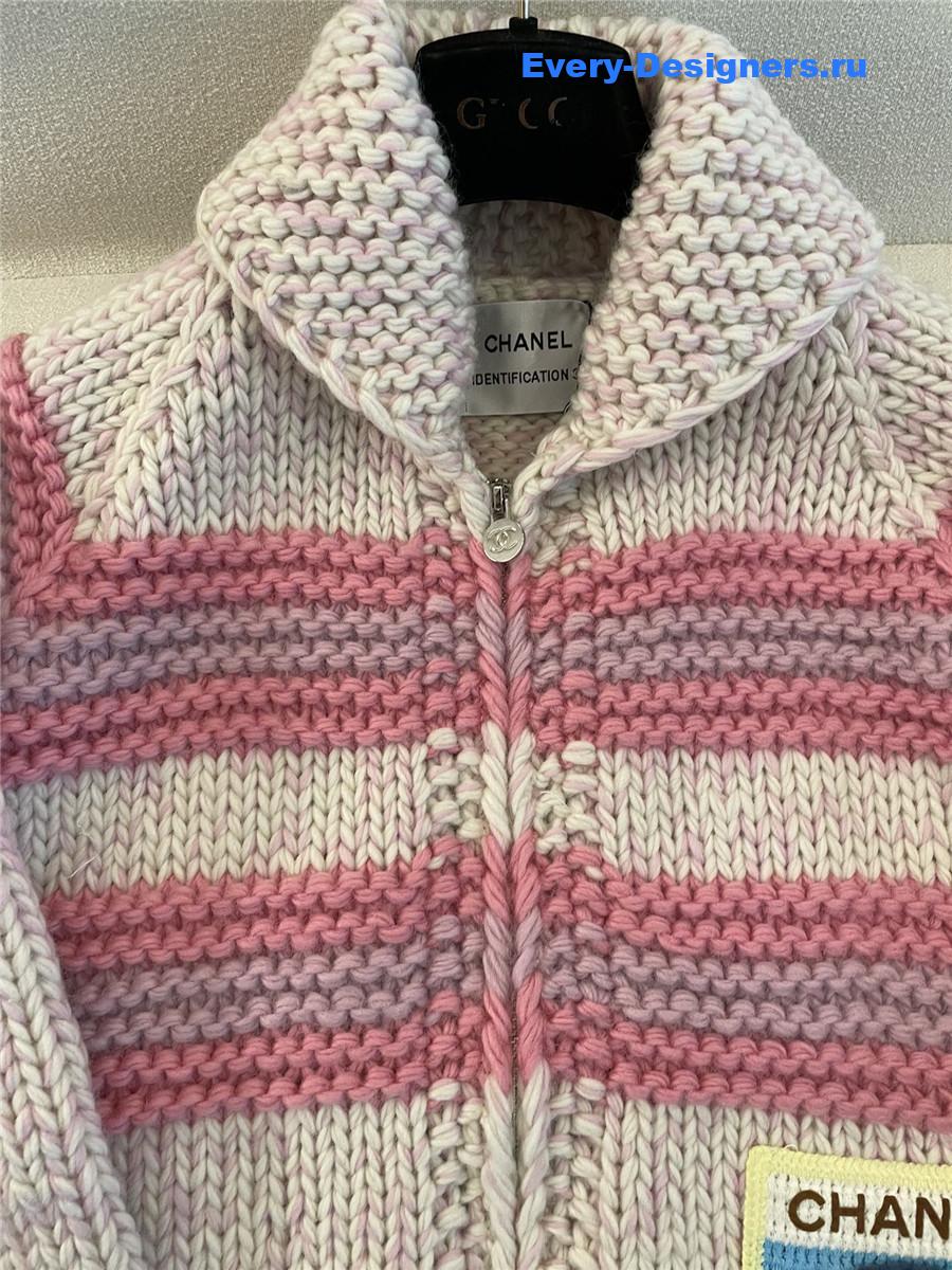 Ch**el women striped contrast knit cardigan in pink