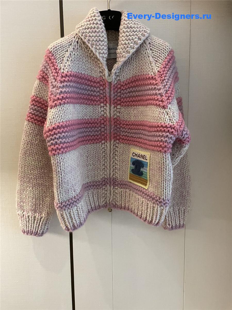 Ch**el women striped contrast knit cardigan in pink
