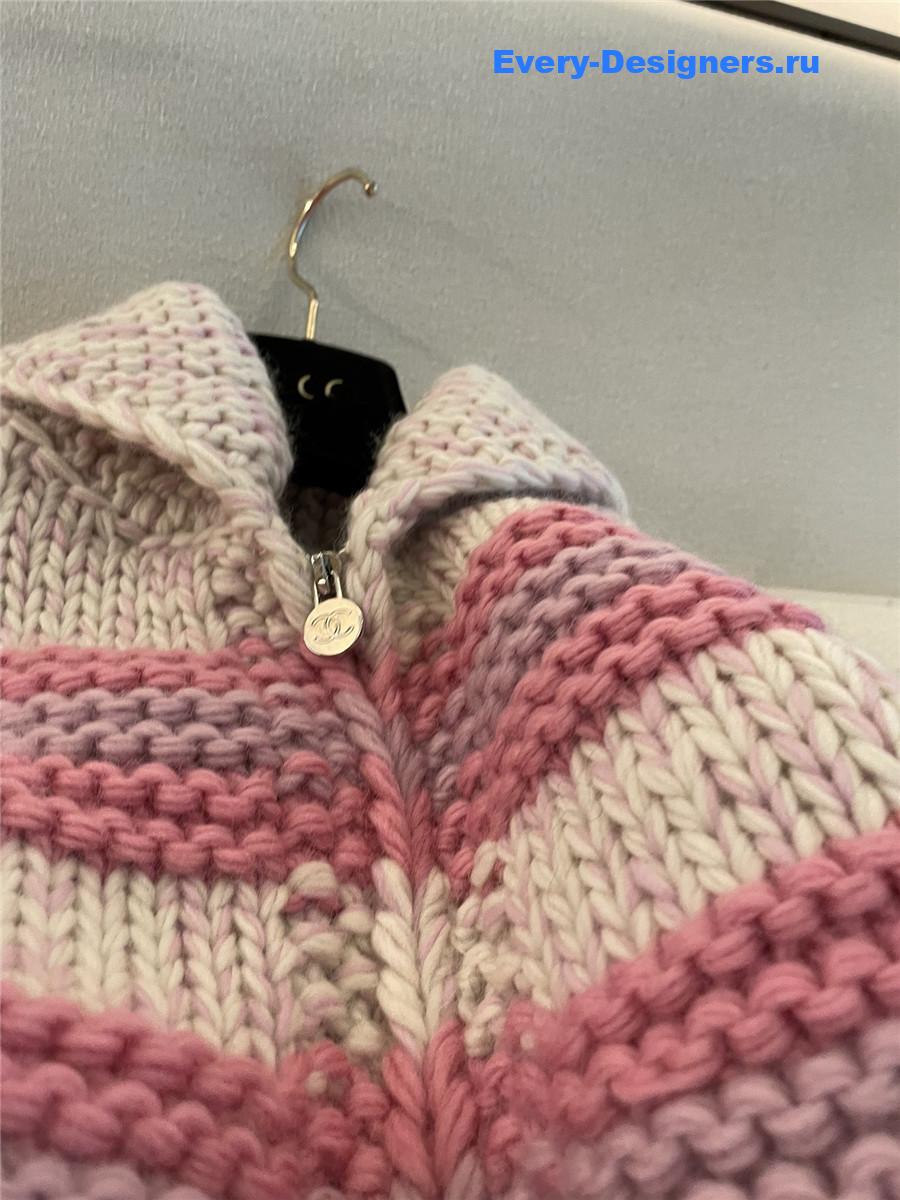 Ch**el women striped contrast knit cardigan in pink